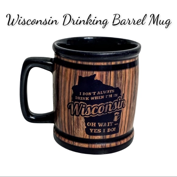 Barrel Shaped Wisconsin Drinking Mug - Picture 1 of 12